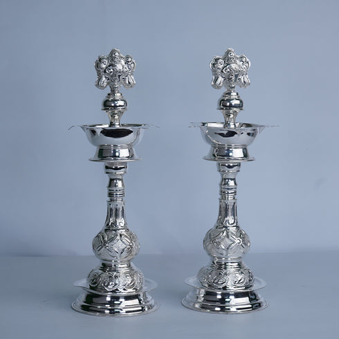 Pure Silver Shanku Chakra Lamp Stand Pair 403.2g